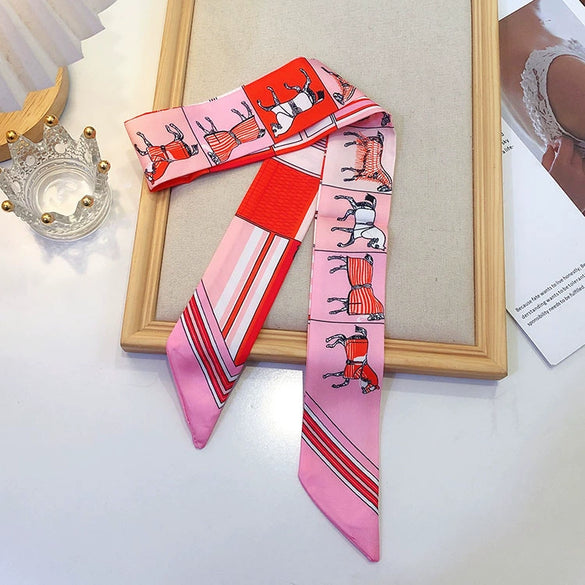Women's Twill Simulation Silk Small Scarf Slender Hair Band Handbag Wrap Strap Decorative Neck Scarf