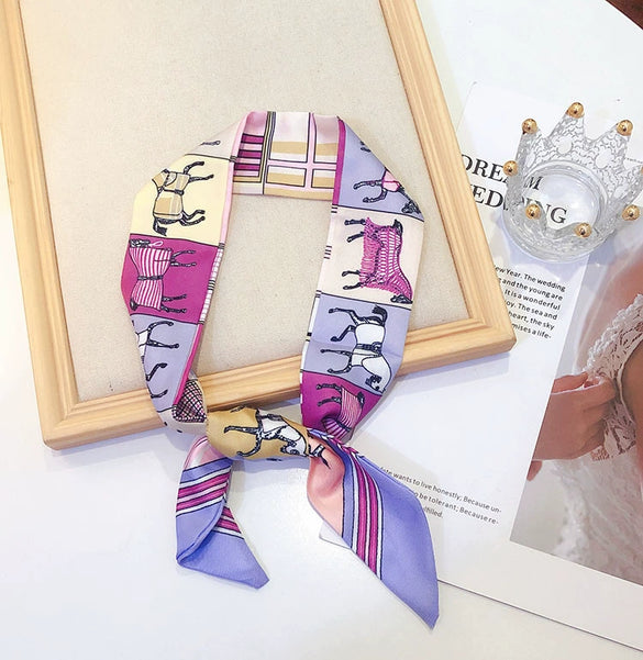 Women's Twill Simulation Silk Small Scarf Slender Hair Band Handbag Wrap Strap Decorative Neck Scarf