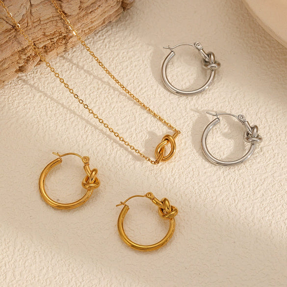 Women's Twisted Stainless Steel Geometric Minimalist Electroplated Earrings And Necklace Jewelry