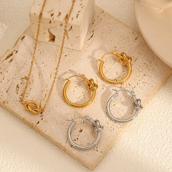 Women's Twisted Stainless Steel Geometric Minimalist Electroplated Earrings And Necklace Jewelry