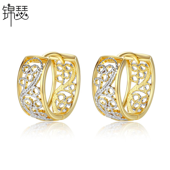 Women's Twotone Electroplated Copper Geometric Earrings With Aaa Zircon Accents Fashion Metal Jewelry Gift
