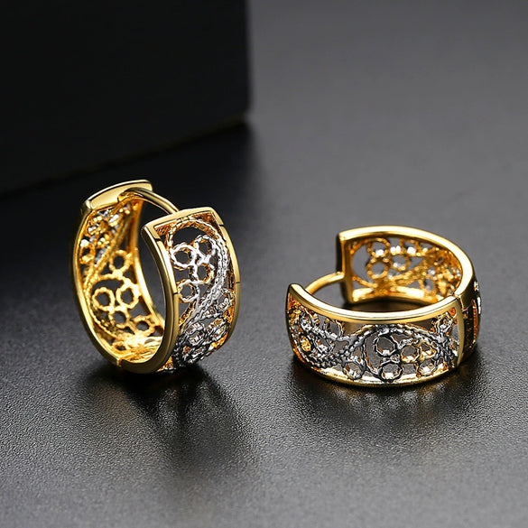 Women's Twotone Electroplated Copper Geometric Earrings With Aaa Zircon Accents Fashion Metal Jewelry Gift