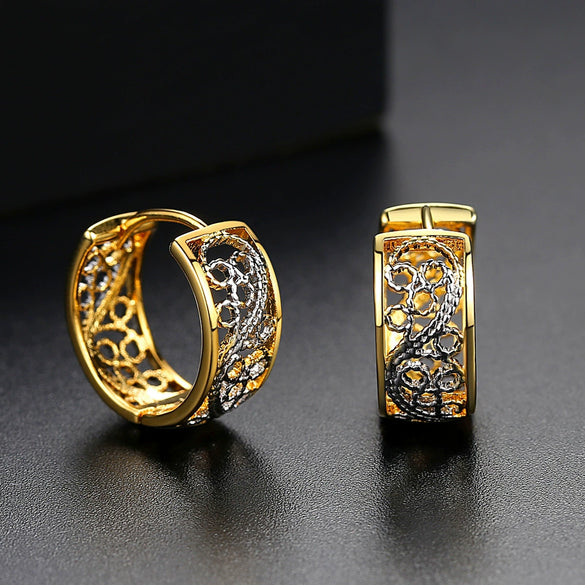Women's Twotone Electroplated Copper Geometric Earrings With Aaa Zircon Accents Fashion Metal Jewelry Gift