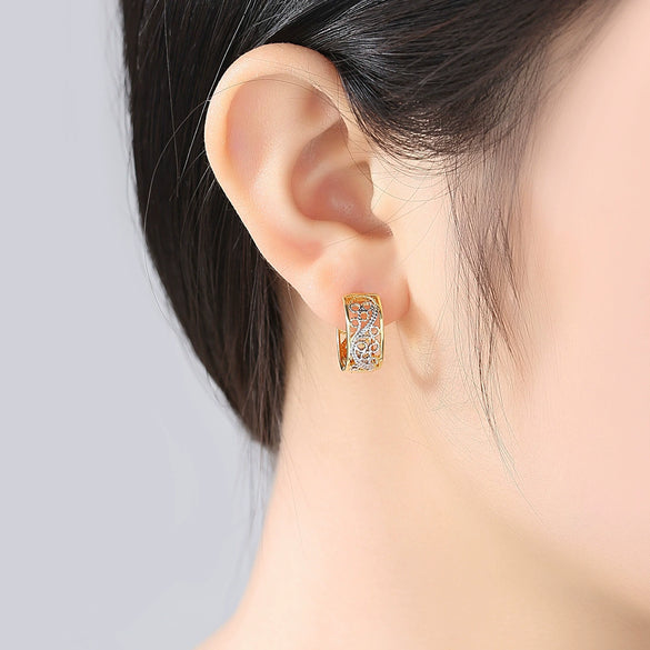 Women's Twotone Electroplated Copper Geometric Earrings With Aaa Zircon Accents Fashion Metal Jewelry Gift