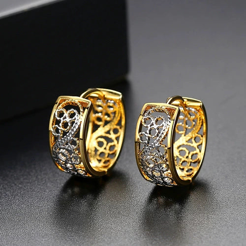 Women's Twotone Electroplated Copper Geometric Earrings With Aaa Zircon Accents Fashion Metal Jewelry Gift