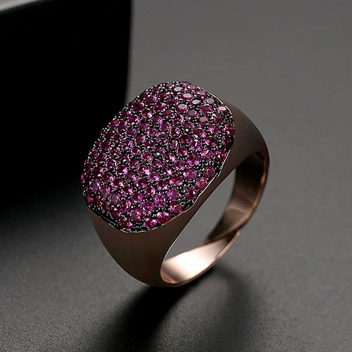 Women's Twotone Gold Electroplated Copper Ring With Micropaved Zircon Geometric Open Adjustable Design