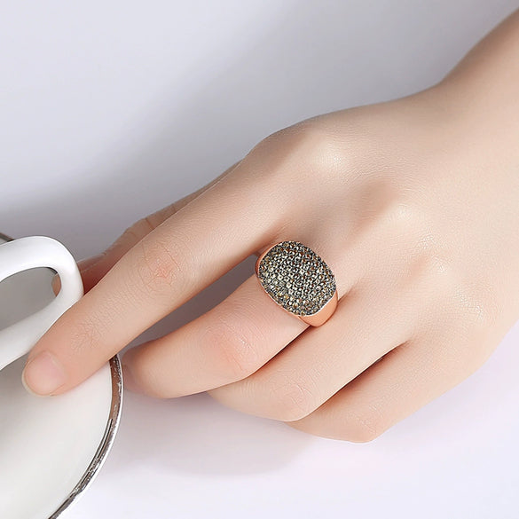 Women's Twotone Gold Electroplated Copper Ring With Micropaved Zircon Geometric Open Adjustable Design