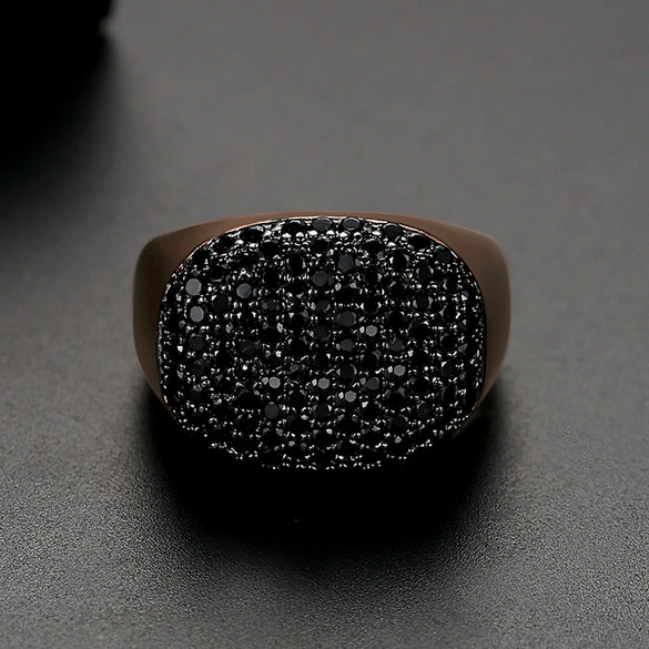 Women's Twotone Gold Electroplated Copper Ring With Micropaved Zircon Geometric Open Adjustable Design