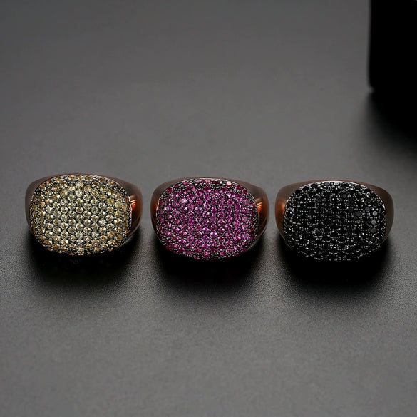 Women's Twotone Gold Electroplated Copper Ring With Micropaved Zircon Geometric Open Adjustable Design