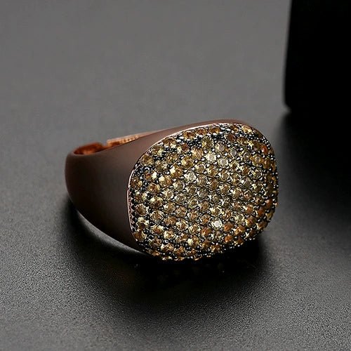 Women's Twotone Gold Electroplated Copper Ring With Micropaved Zircon Geometric Open Adjustable Design