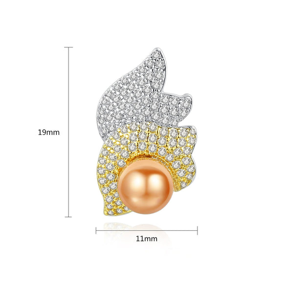 Women's Twotone Goldplated Copper Earrings With Zircon Shell Beads And Pearl Accents Geometric Fashion Jewelry Gift
