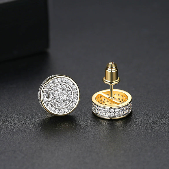 Women's Twotone Goldplated Copper Geometric Round Earrings With Microinlaid Zircon Accents Fashion Jewelry Gift