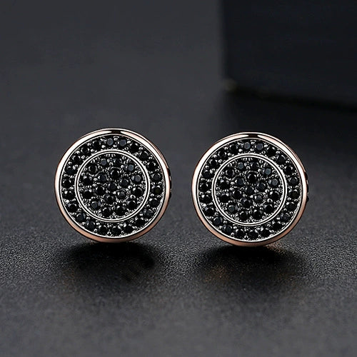 Women's Twotone Goldplated Copper Geometric Round Earrings With Microinlaid Zircon Accents Fashion Jewelry Gift