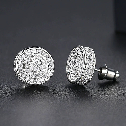 Women's Twotone Goldplated Copper Geometric Round Earrings With Microinlaid Zircon Accents Fashion Jewelry Gift