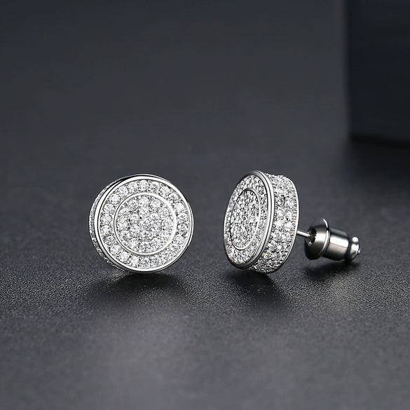 Women's Twotone Goldplated Copper Geometric Round Earrings With Microinlaid Zircon Accents Fashion Jewelry Gift