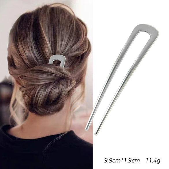 Women's U Shaped Alloy Hair Fork Electroplated Metal Hairpin With Shell And Ball Detail Street Style Hair Clasp