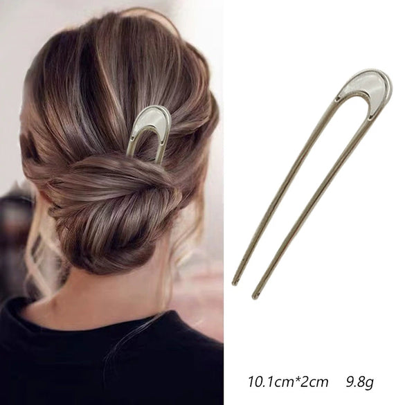 Women's U Shaped Alloy Hair Fork Electroplated Metal Hairpin With Shell And Ball Detail Street Style Hair Clasp