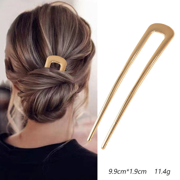 Women's U Shaped Alloy Hair Fork Electroplated Metal Hairpin With Shell And Ball Detail Street Style Hair Clasp