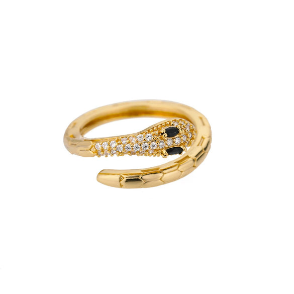 Women's Unisex Zodiac Snake Geometric Copper Ring With Gold Inlaid Zircon And Butterfly Design