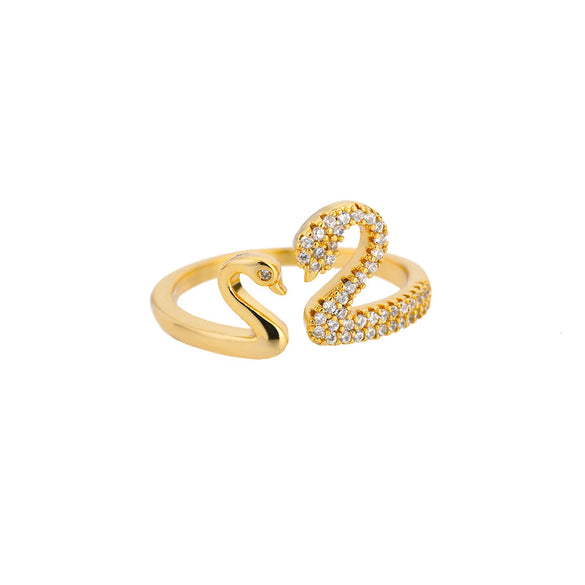 Women's Unisex Zodiac Snake Geometric Copper Ring With Gold Inlaid Zircon And Butterfly Design