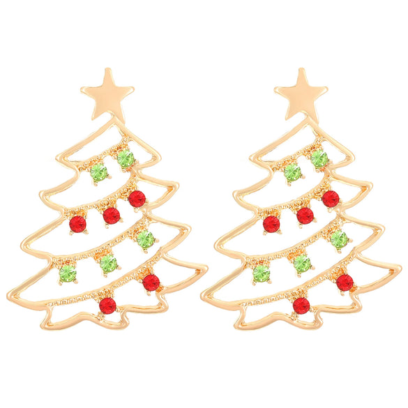 Women's Ushaped Christmas Star Earrings With Color Diamond Details Electroplated Alloy Festival Jewelry