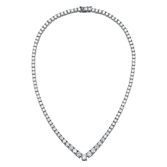 Women's V Shape Moissanite Necklace In Sterling Silver With Niche Design And Full Diamond Geometric Pattern