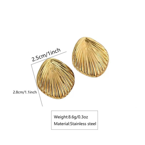 Women's Vacation Style Stainless Steel Shell Stud Earrings Geometric Shape With Stamped Hydraulic Finish