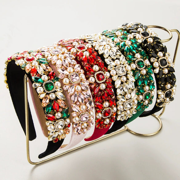 Women's Velvet Baroque Heavy Industry Style Hairband With Diamond And Pearl Inlay