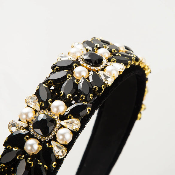Women's Velvet Baroque Heavy Industry Style Hairband With Diamond And Pearl Inlay