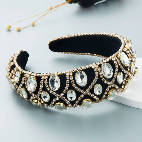 Women's Velvet Headband With Diamond Design Retro Style Fashion Accessory