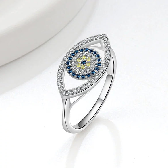 Women's Versatile Geometric Copper Devil's Eye Ring Set With Electroplating
