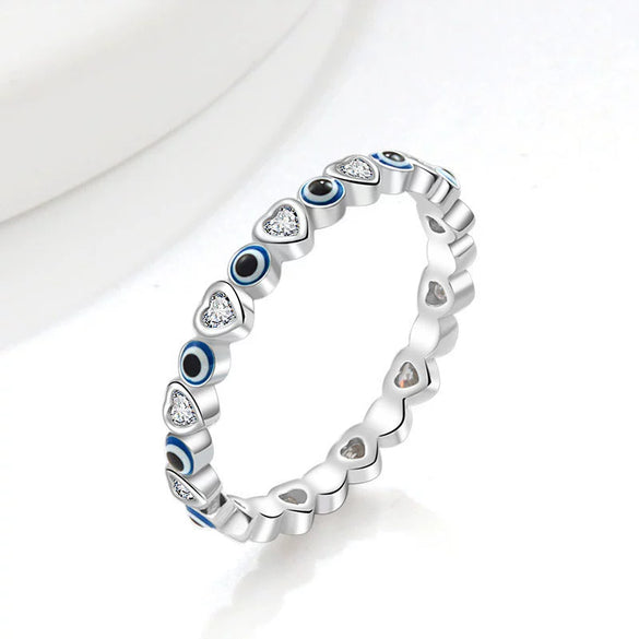 Women's Versatile Geometric Copper Devil's Eye Ring Set With Electroplating