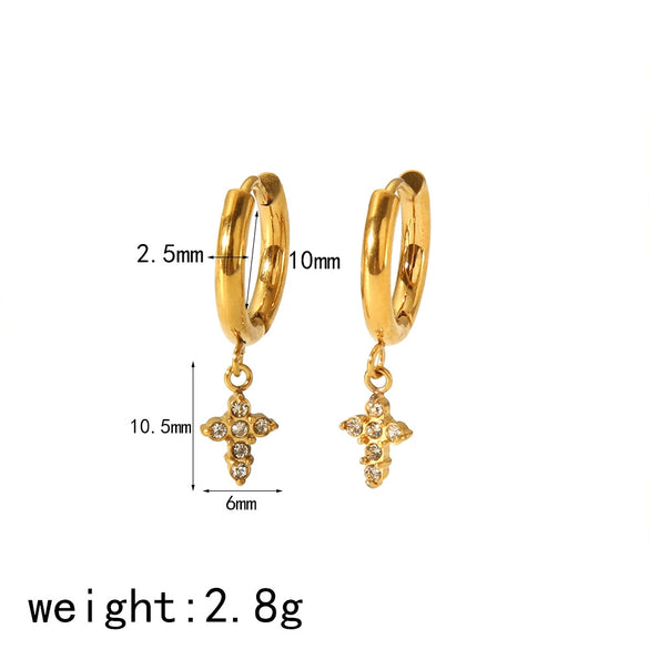 Women's Versatile Geometric Stainless Steel Earrings With Electroplating And Zircon