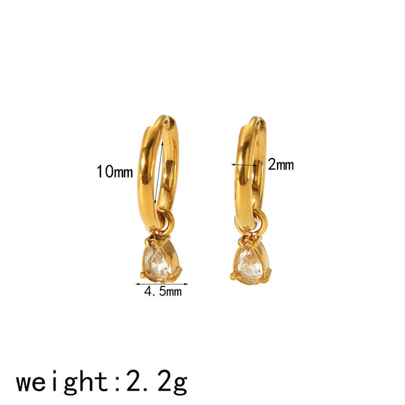 Women's Versatile Geometric Stainless Steel Earrings With Electroplating And Zircon