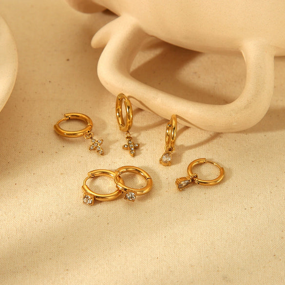 Women's Versatile Geometric Stainless Steel Earrings With Electroplating And Zircon
