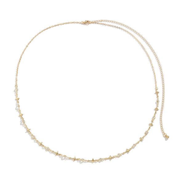 Women’s Versatile Metal Waist Chain Belt With Tassel Star And Imitation Crystal Accent Single Loop Bone Link Chain