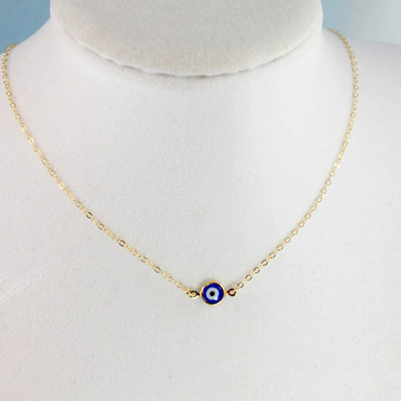 Women's Versatile Single Layer Alloy Necklace With Retro Blue Eye Pendant And Geometry Pattern