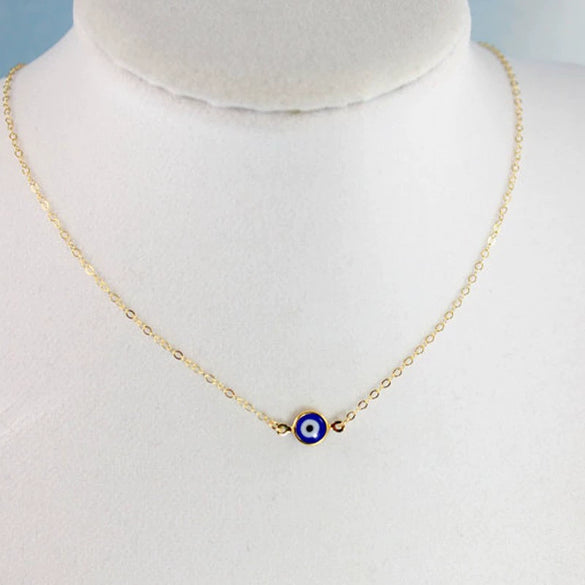 Women's Versatile Single Layer Alloy Necklace With Retro Blue Eye Pendant And Geometry Pattern