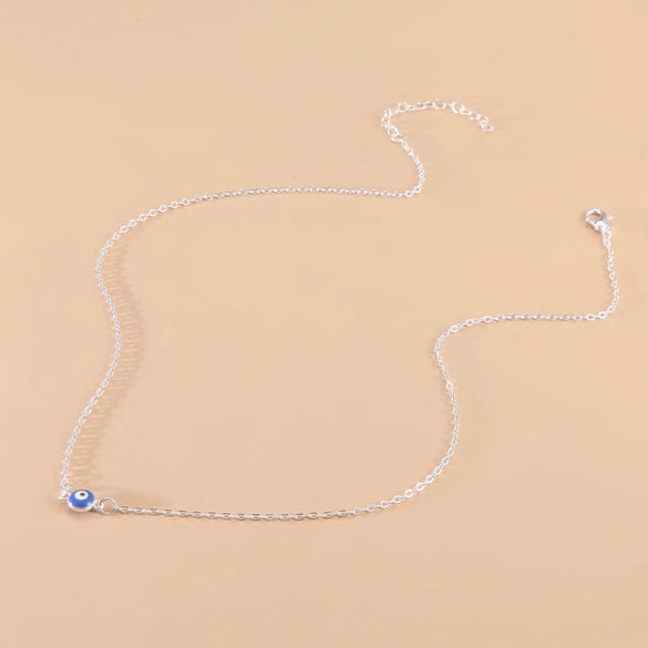 Women's Versatile Single Layer Alloy Necklace With Retro Blue Eye Pendant And Geometry Pattern