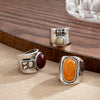 Women's Vintage Alloy Ring Set With Inlaid Resin Gemstones Geometric Wide Bands Distressed Style And Plated Finish