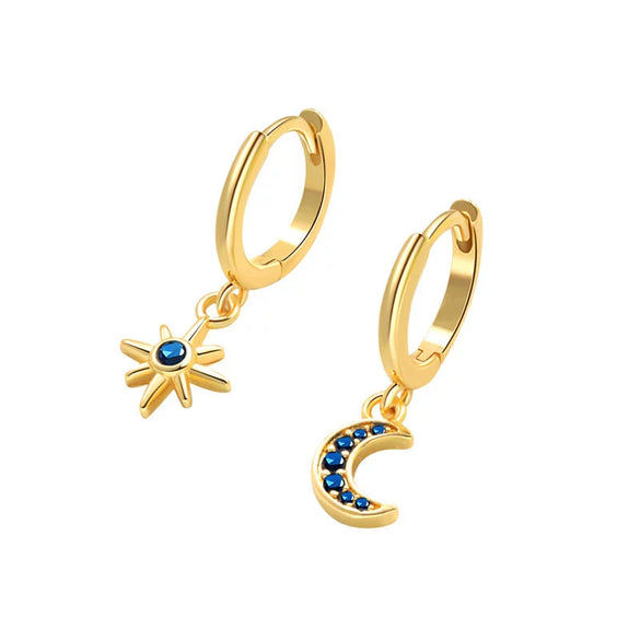 Women's Vintage Asymmetrical Stars Sun Design Copper Earrings With Electroplating