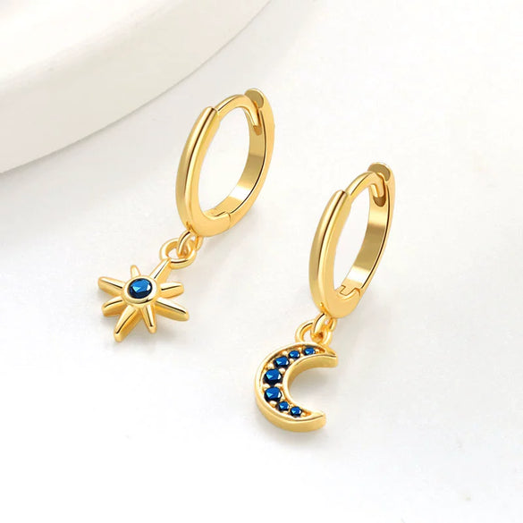 Women's Vintage Asymmetrical Stars Sun Design Copper Earrings With Electroplating