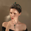 Women's Vintage Baroque Alloy Crown Tiara With Green Gemstone Accents And Exquisite Bridal Wedding Headpiece Design