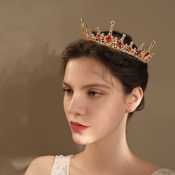Women's Vintage Baroque Crown Headpiece Full Round Alloy Rhinestone Tiara In Gold For Bridal Weddings Banquets And Parties