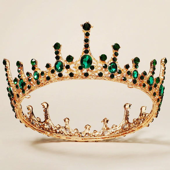 Women's Vintage Baroque Crown Headpiece Full Round Alloy Rhinestone Tiara In Gold For Bridal Weddings Banquets And Parties