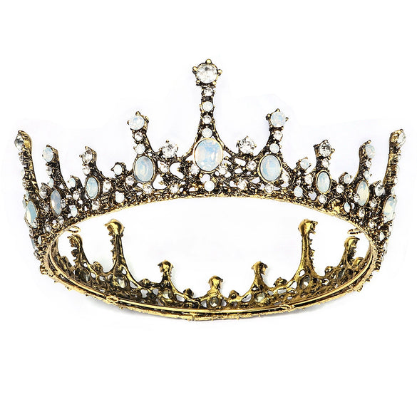 Women's Vintage Baroque Crown Headpiece Full Round Alloy Rhinestone Tiara In Gold For Bridal Weddings Banquets And Parties