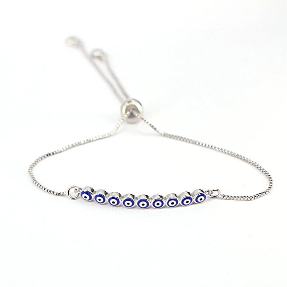 Women's Vintage Bohemian Rainbow Evil Eye Geometric Copper Bracelet With Electroplated Adjustable Design