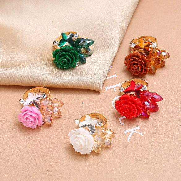 Women's Vintage Bohemian Rose Butterfly Flower Ring In Alloy With Rhinestone Inlay Adjustable Open Band Fashion Jewelry