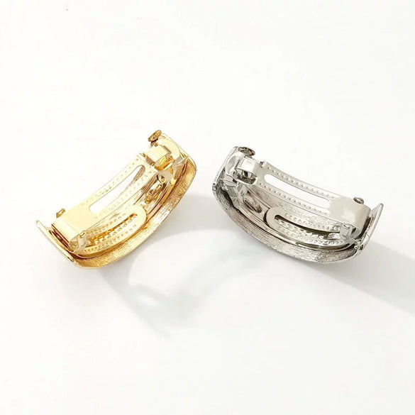Women's Vintage Brushed Alloy Geometric Spring Clip Hairpin Electroplated Metal Side Hair Clip Accessory