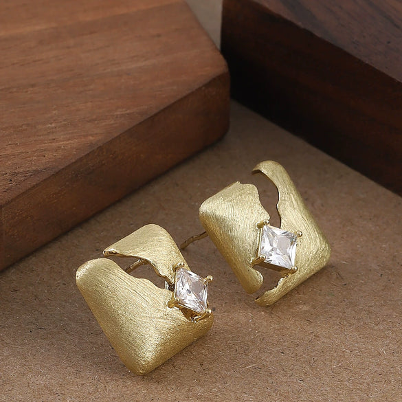 Women's Vintage Brushed Metal Geometric Square Hollowout Diamondstudded Earrings